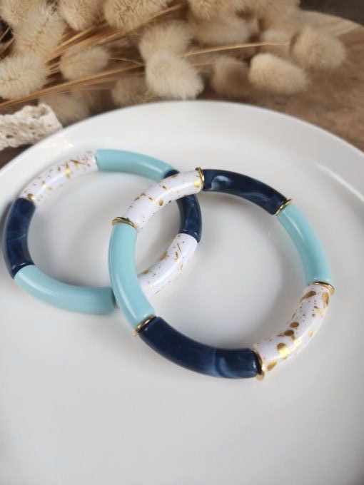 Bracelet JULIA [ciel / marine marbré / nougat doré] 